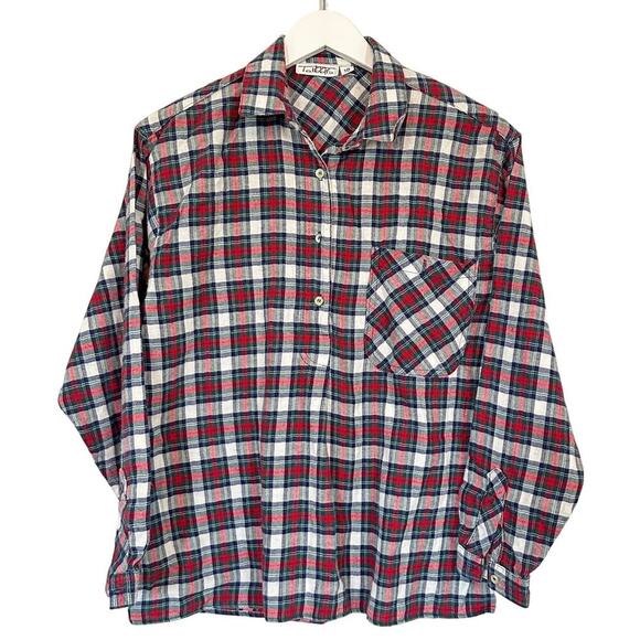 Talbots 10 Red Green White Plaid Flannel Long Sleeve Button-Up Christmas Holiday - Picture 1 of 8